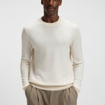Maglia girocollo in lana e cotone 50549985 10274948 01 131 BOSS Open white 