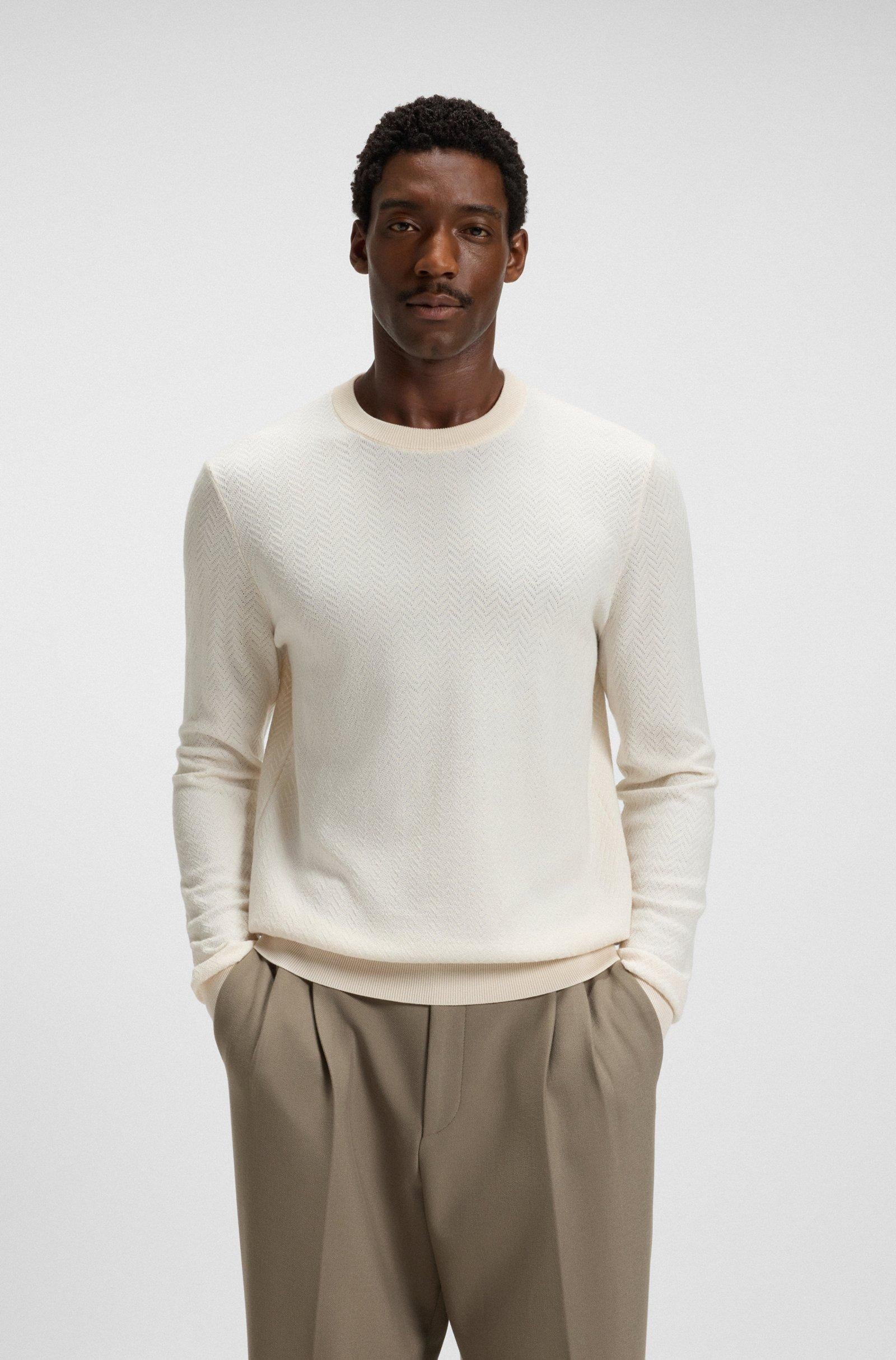 Maglia girocollo in lana e cotone 50549985 10274948 01 131 BOSS Open white 