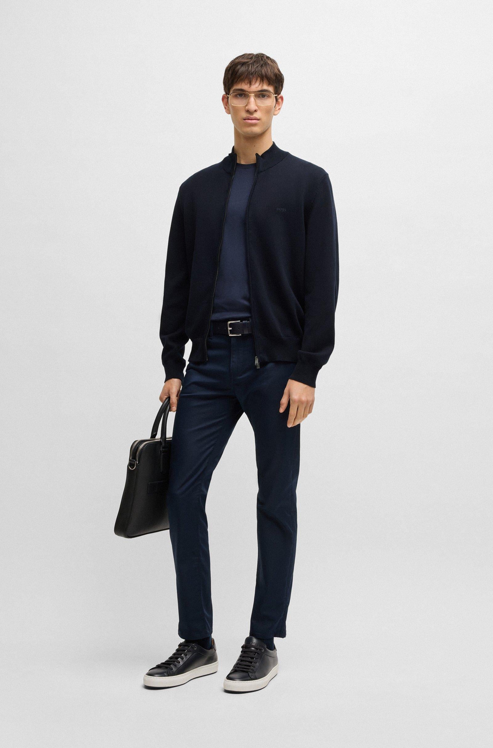 Cardigan in cotone con zip e logo ricamato 50505998 10255178 01 404 BOSS Dark blue 