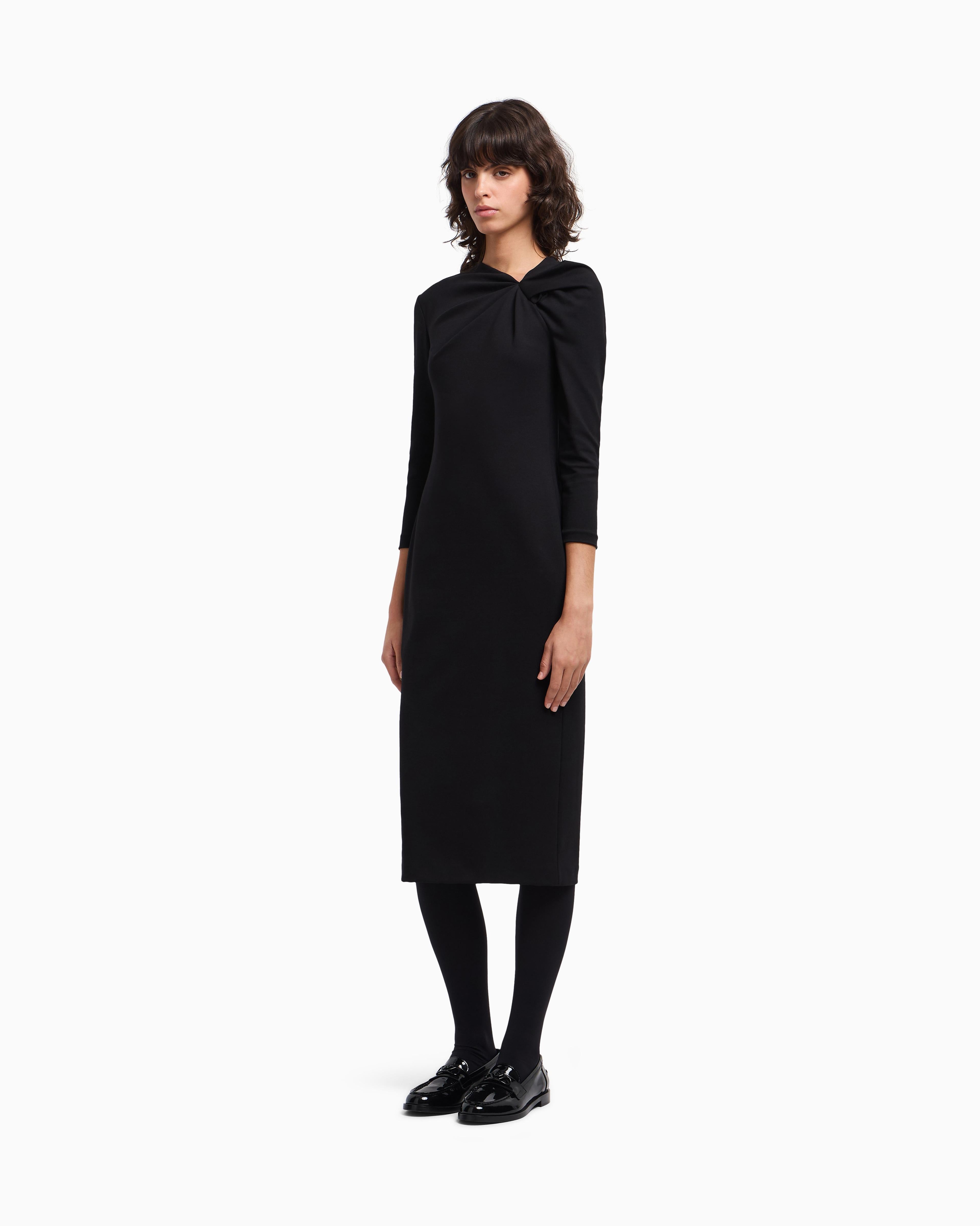 Abito lungo con dettaglio arricciatura in punto Milano stretch EW002783 AF12303 UC001 EMPORIO ARMANI Black 
