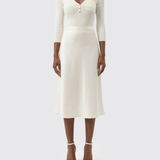 Abito in maglia a micro-trecce e raso AM13B61E2 360 ELISABETTA FRANCHI Avorio 