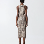 Abito midi aderente a costine con stampa snake 106993A3DP CZ9 PINKO Beige/nero 
