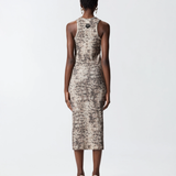 Abito midi aderente a costine con stampa snake 106993A3DP CZ9 PINKO Beige/nero 