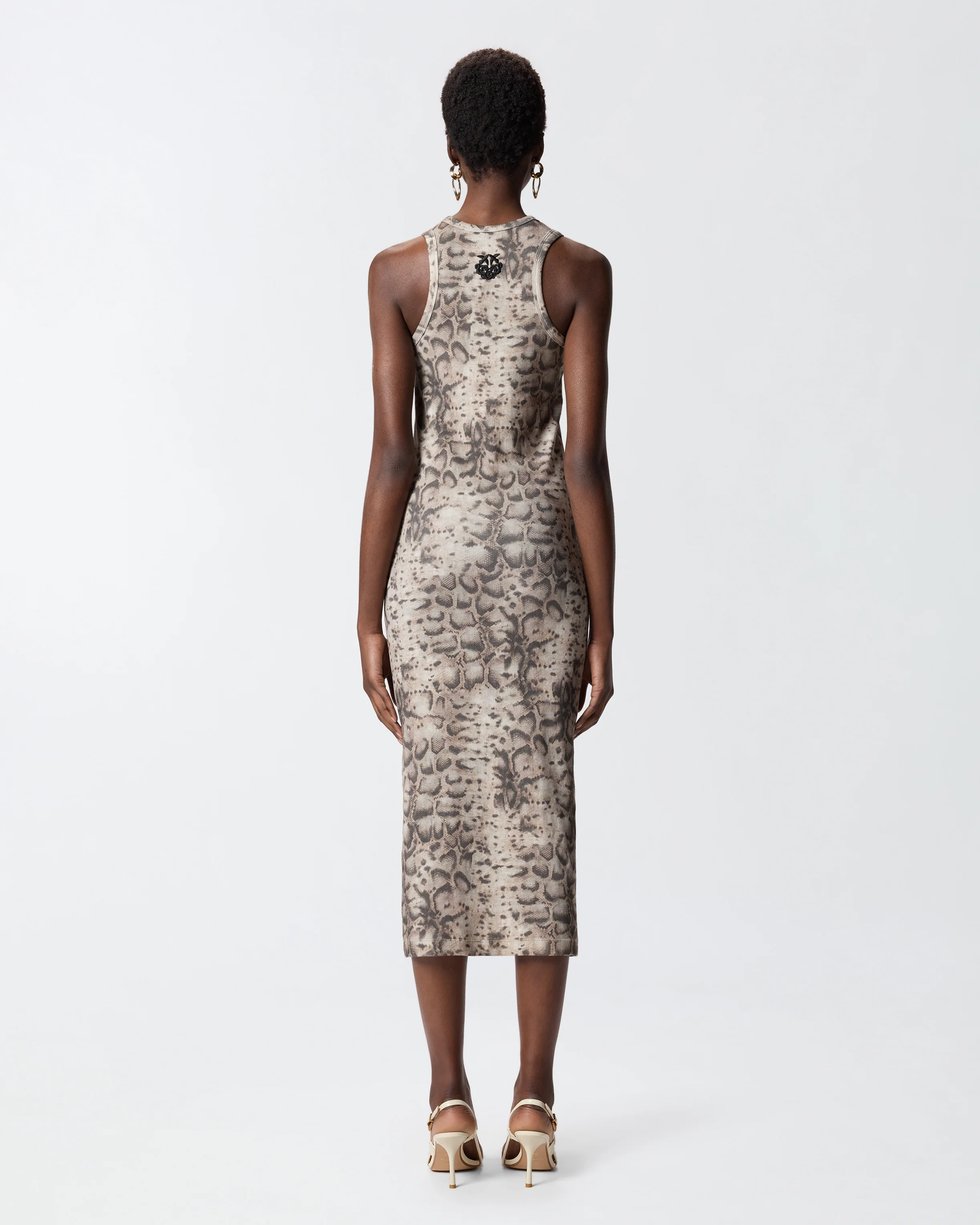 Abito midi aderente a costine con stampa snake 106993A3DP CZ9 PINKO Beige/nero 