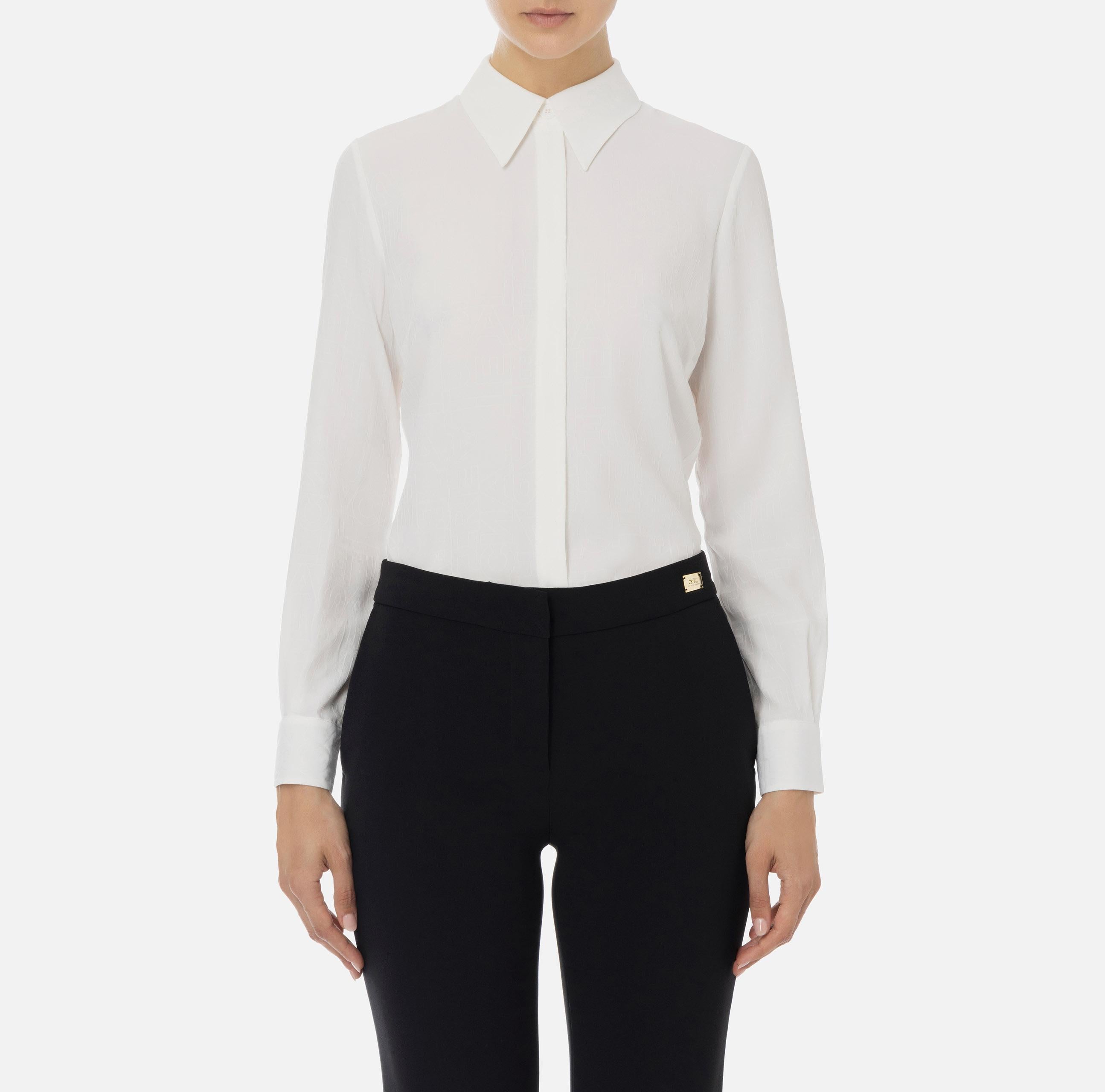 Camicia in georgette jacquard lettering CA08446E2 360 ELISABETTA FRANCHI Avorio 