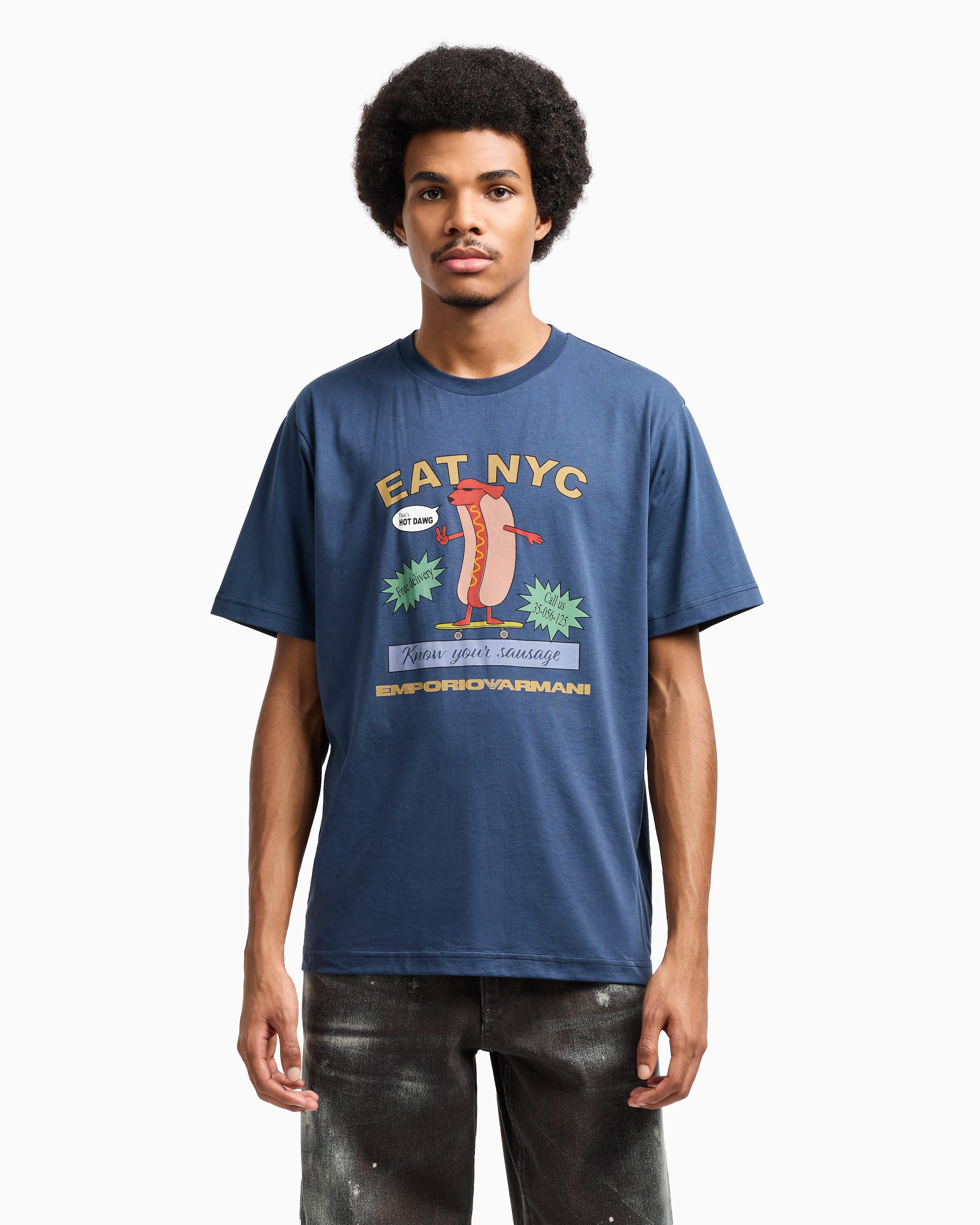 T-shirt in jersey stampa EAT NYC Capsule New York EM003622 AF14836 MB376 EMPORIO ARMANI Hotdog blu 