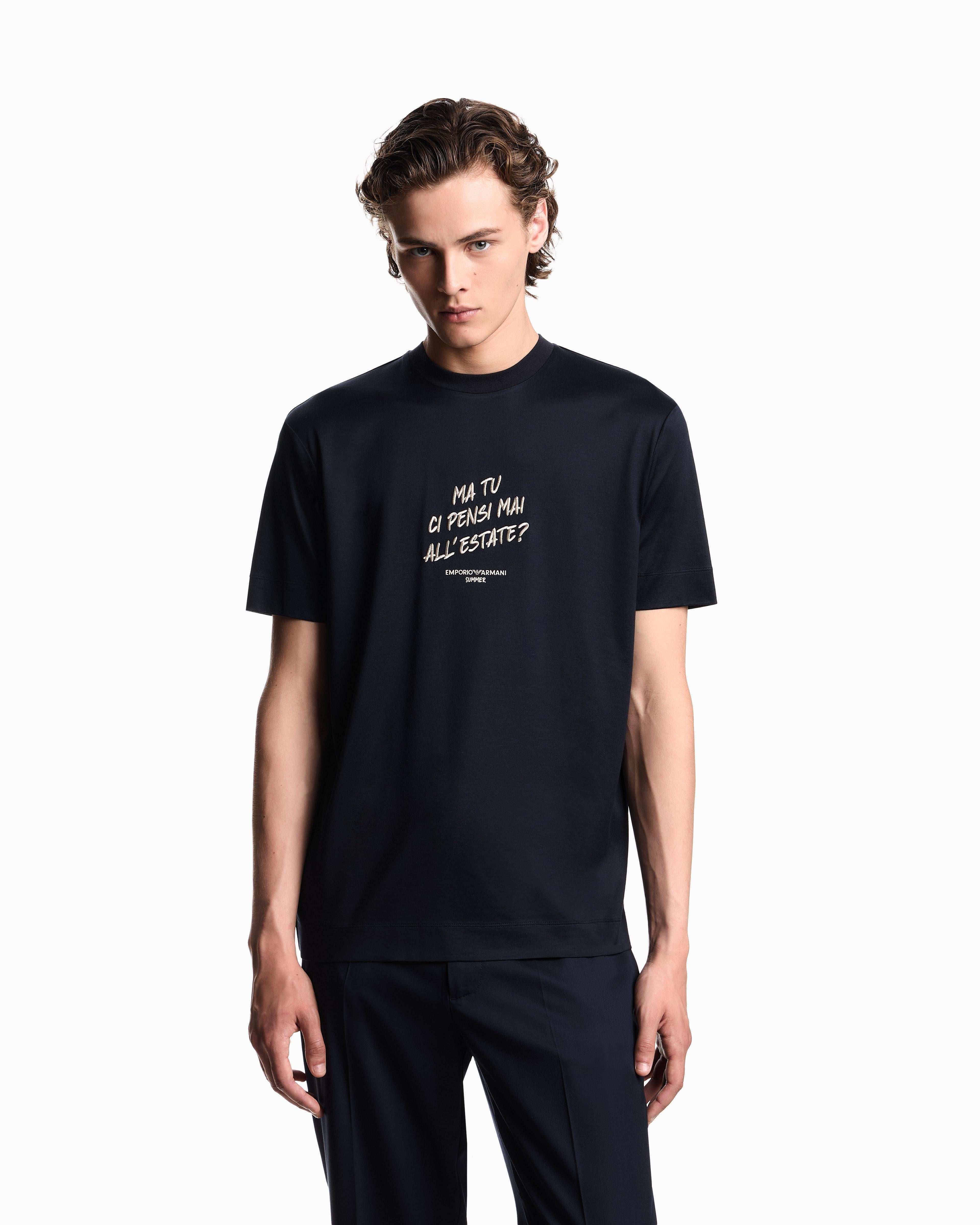 T-shirt in jersey misto lyocell con ricamo frase summer mood ASV EM003649 AF18312 UB118 EMPORIO ARMANI Blue navy 