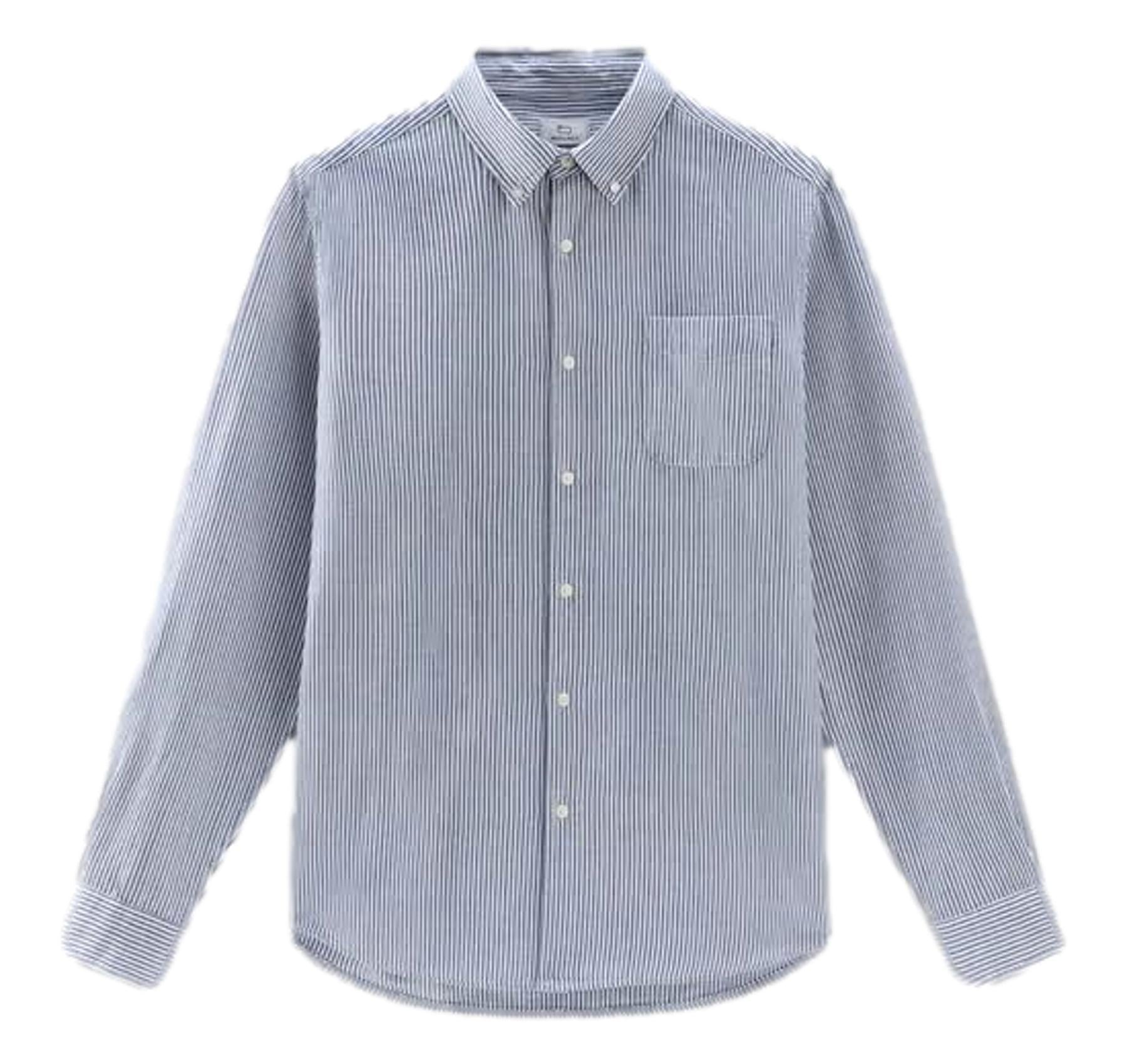Camicia a righe in misto cotone e lino CFWOSI0134MRUT3707 31127 WOOLRICH Maritime blue 