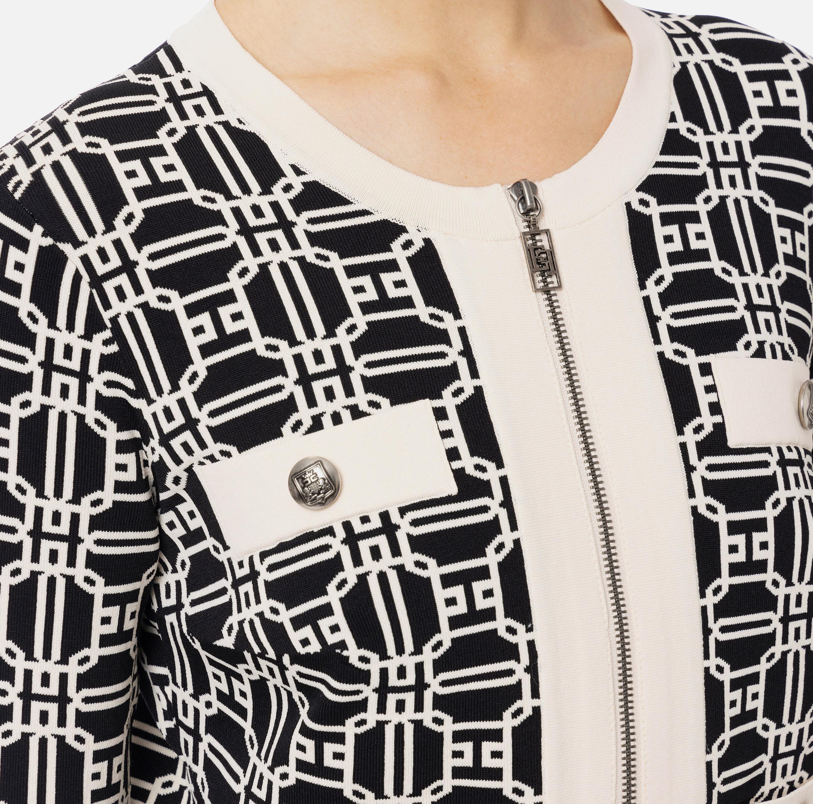 Cardigan cropped logo jacquard<BR/> MK32B47E2 685 ELISABETTA FRANCHI Nero/burro 