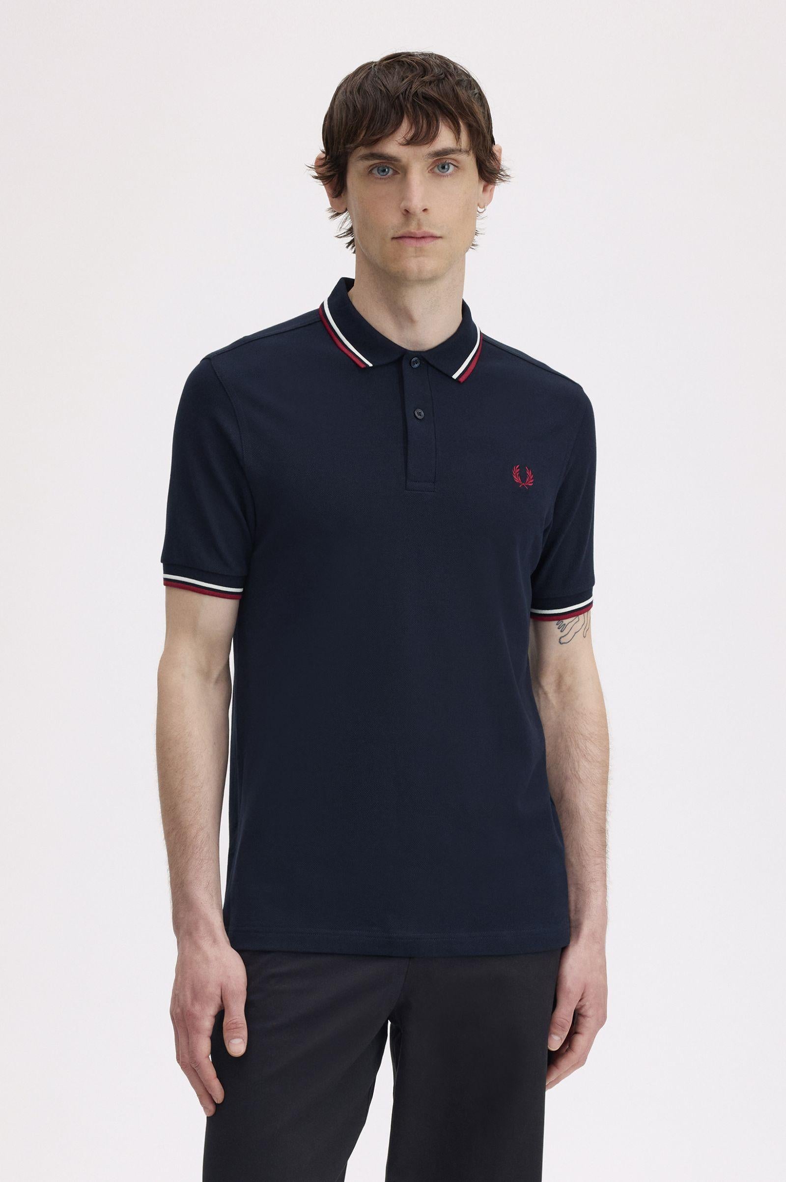 Polo manica corta M3600 T55 FRED PERRY Nvy/swht/bntred 