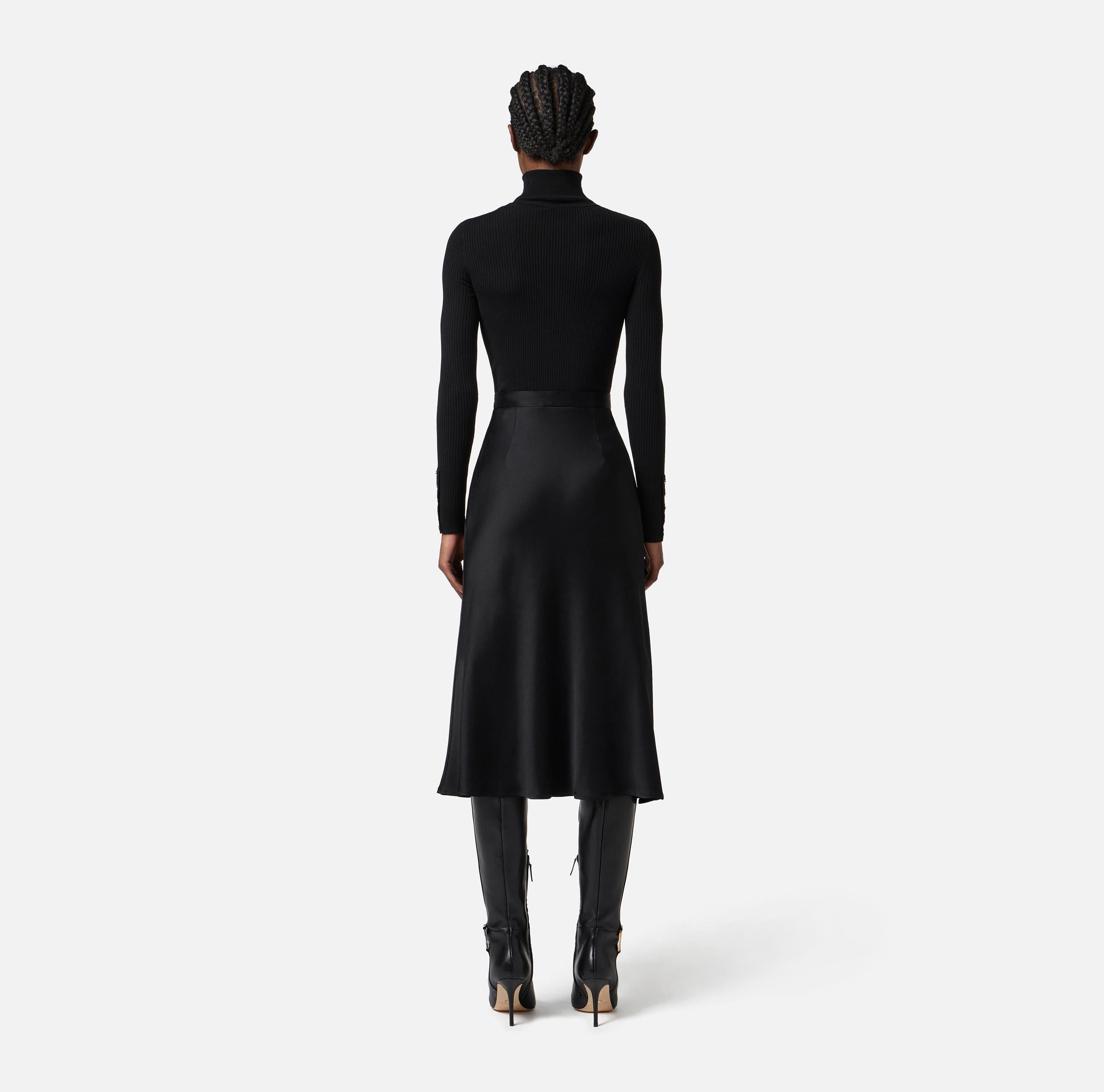 Abito in maglia a costine e raso con taschino AM06B56E2 110 ELISABETTA FRANCHI Nero 