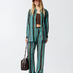 Camicia in cotone con righe effetto pennellato 106990A3CH SD3 PINKO Mult. verde/nero 