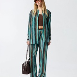 Camicia in cotone con righe effetto pennellato 106990A3CH SD3 PINKO Mult. verde/nero 