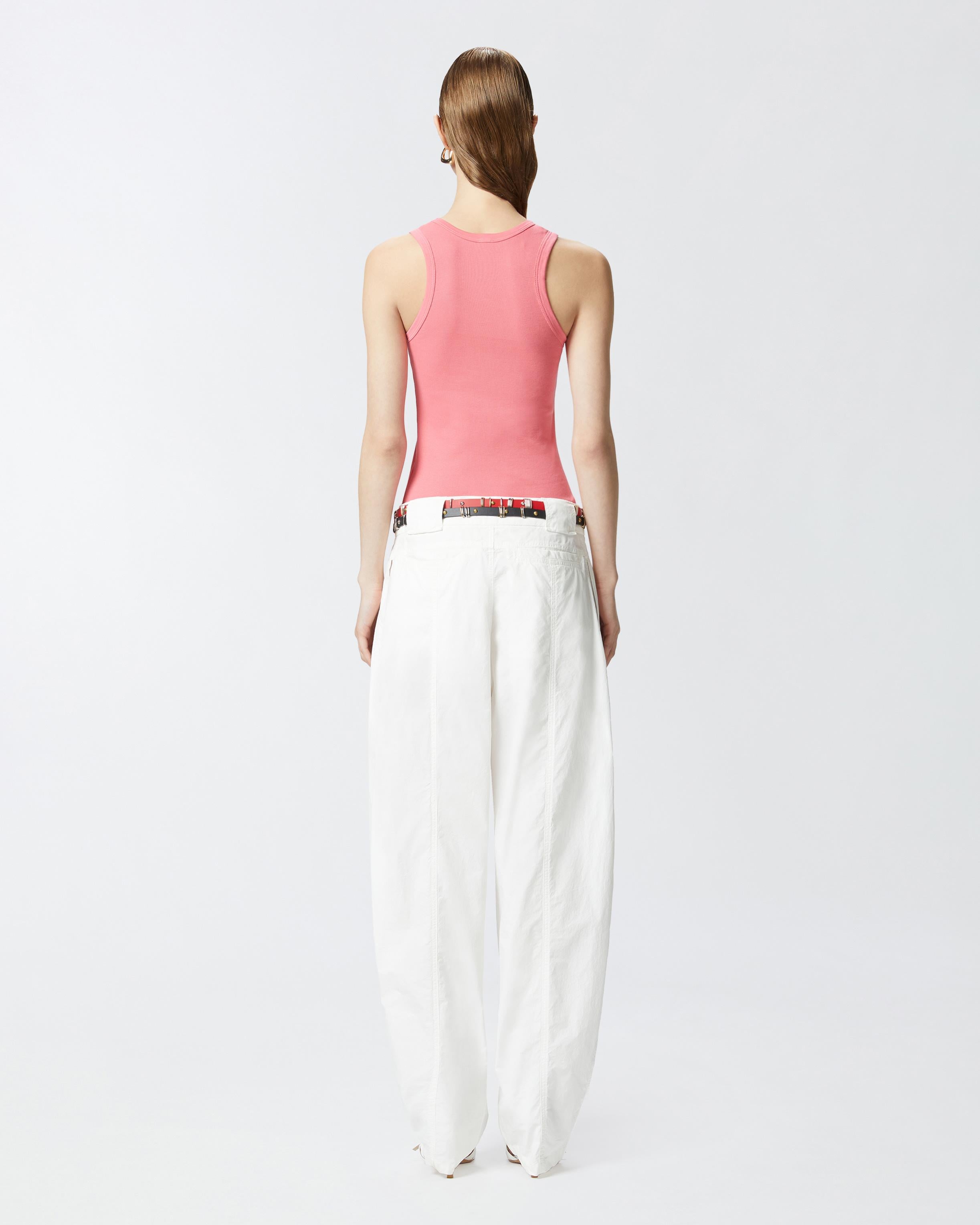 Top canottiera a costine con logo uccellini 100807A2C1 N55 PINKO Coral assolato 