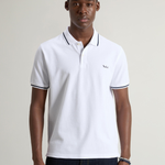 Polo Monterey in piquet di cotone elasticizzato con bordi a righe CFWOPO0066MRUT2556 8041 WOOLRICH Bright white 