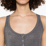 Top a canotta in maglia metallizzata con bottoni 104649A2CQ EI2 PINKO Blu/argento 