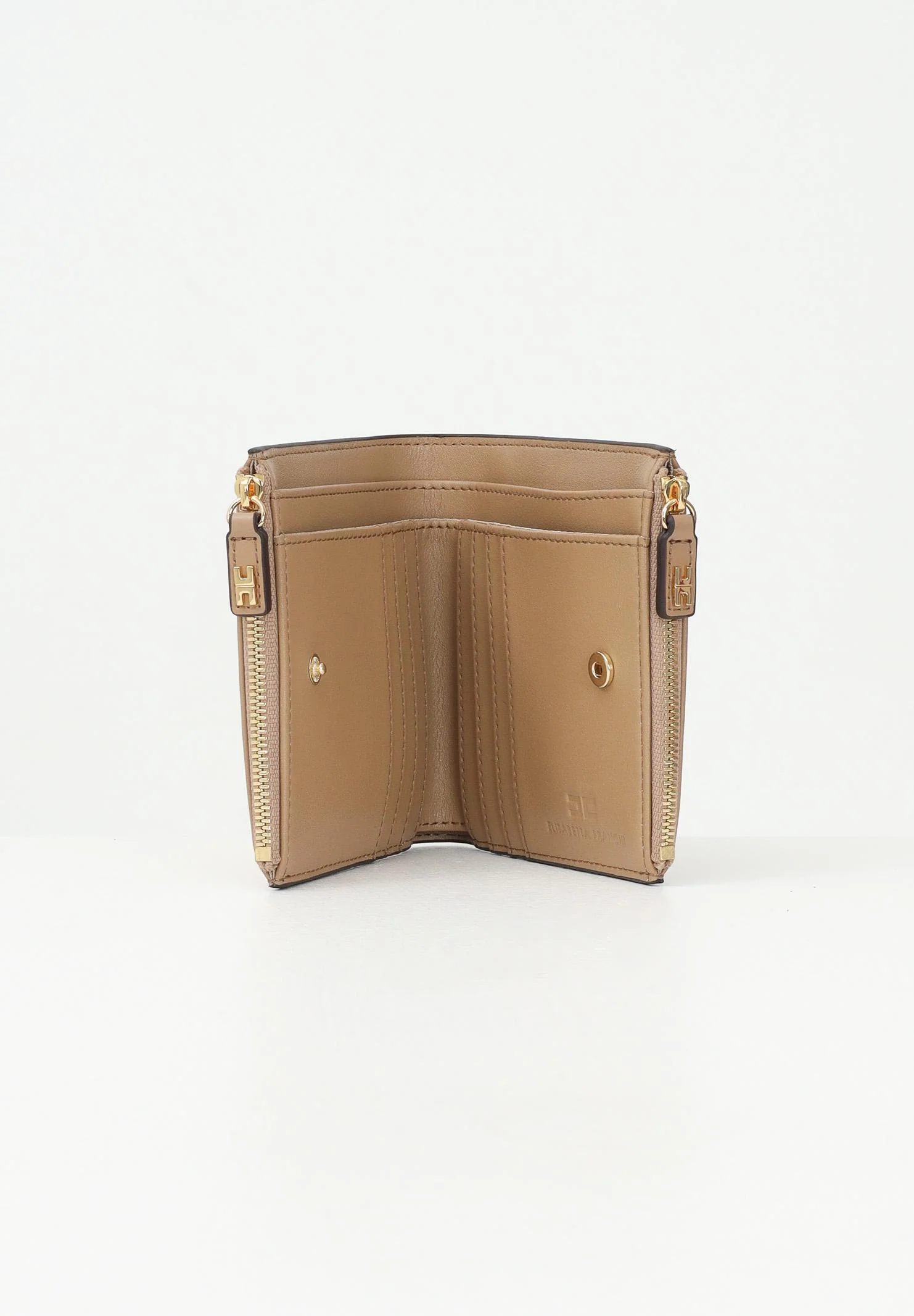 Portafoglio con zip e placca logo<BR/> PF01A51E2 032 ELISABETTA FRANCHI Camel 
