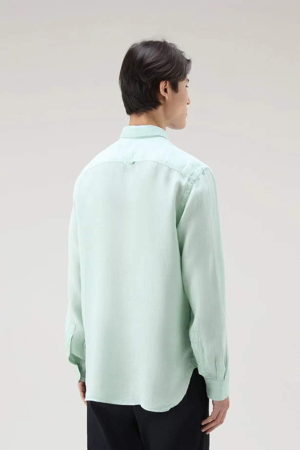 Camicia in puro lino tiinto in capo CFWOSI0113MRUT3372 6585 WOOLRICH Harbor green 