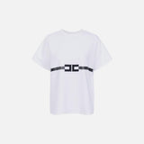 T-shirt in jersey di cotone pesante con logo MA02256E2 270 ELISABETTA FRANCHI Gesso 