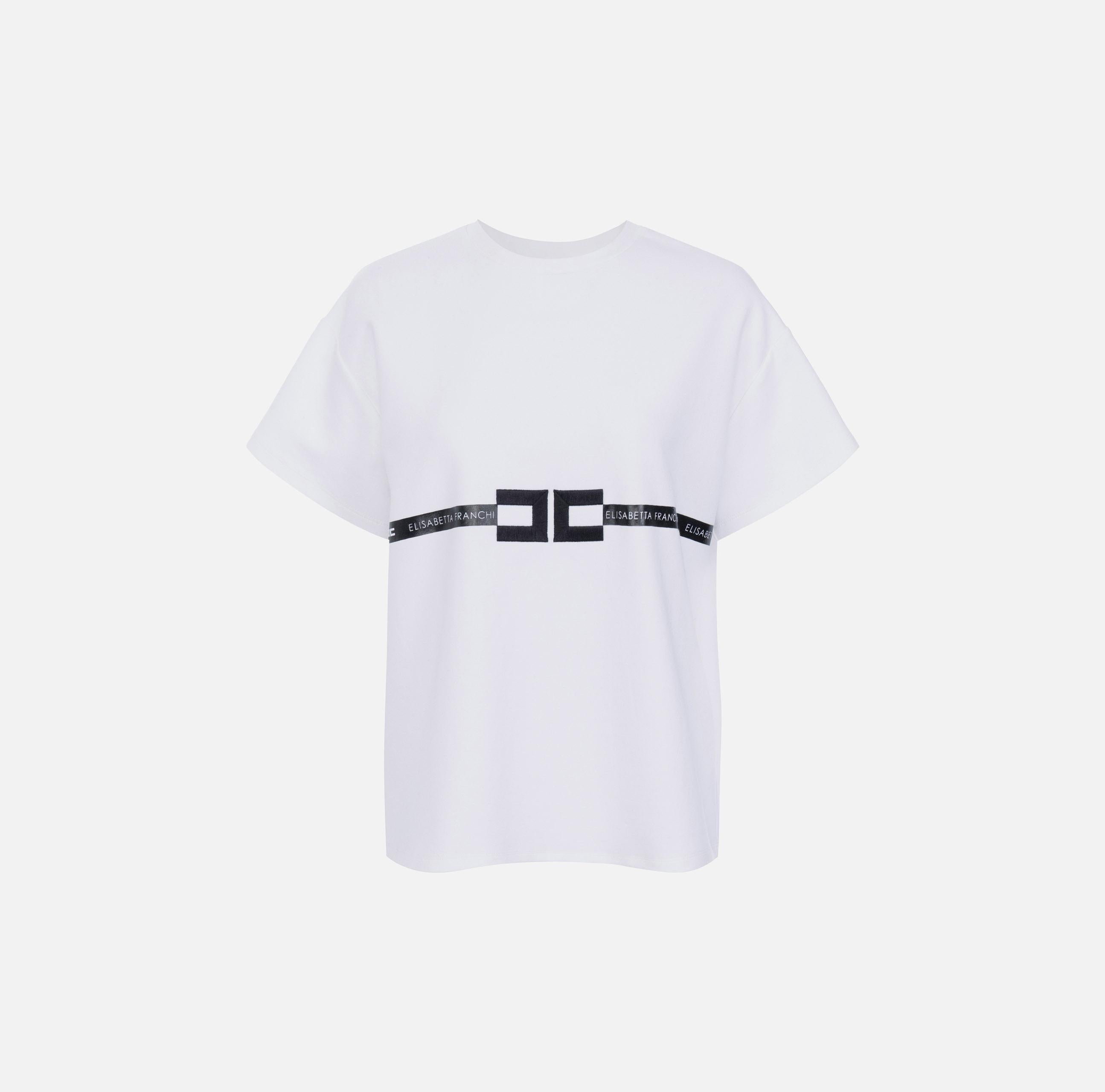 T-shirt in jersey di cotone pesante con logo MA02256E2 270 ELISABETTA FRANCHI Gesso 