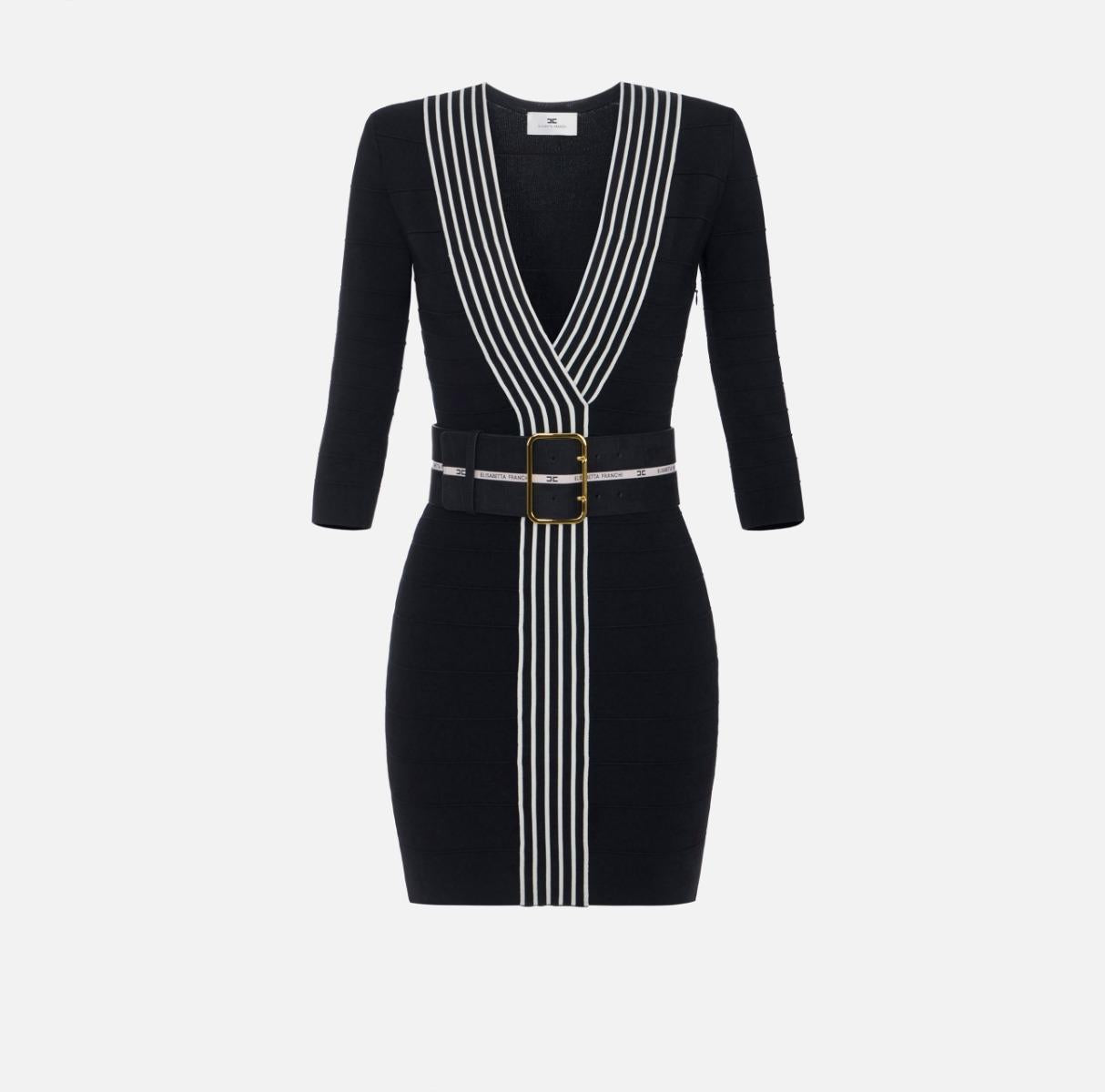 Abito in maglia con bande a righe AM01S61E2 685 ELISABETTA FRANCHI Nero/burro 