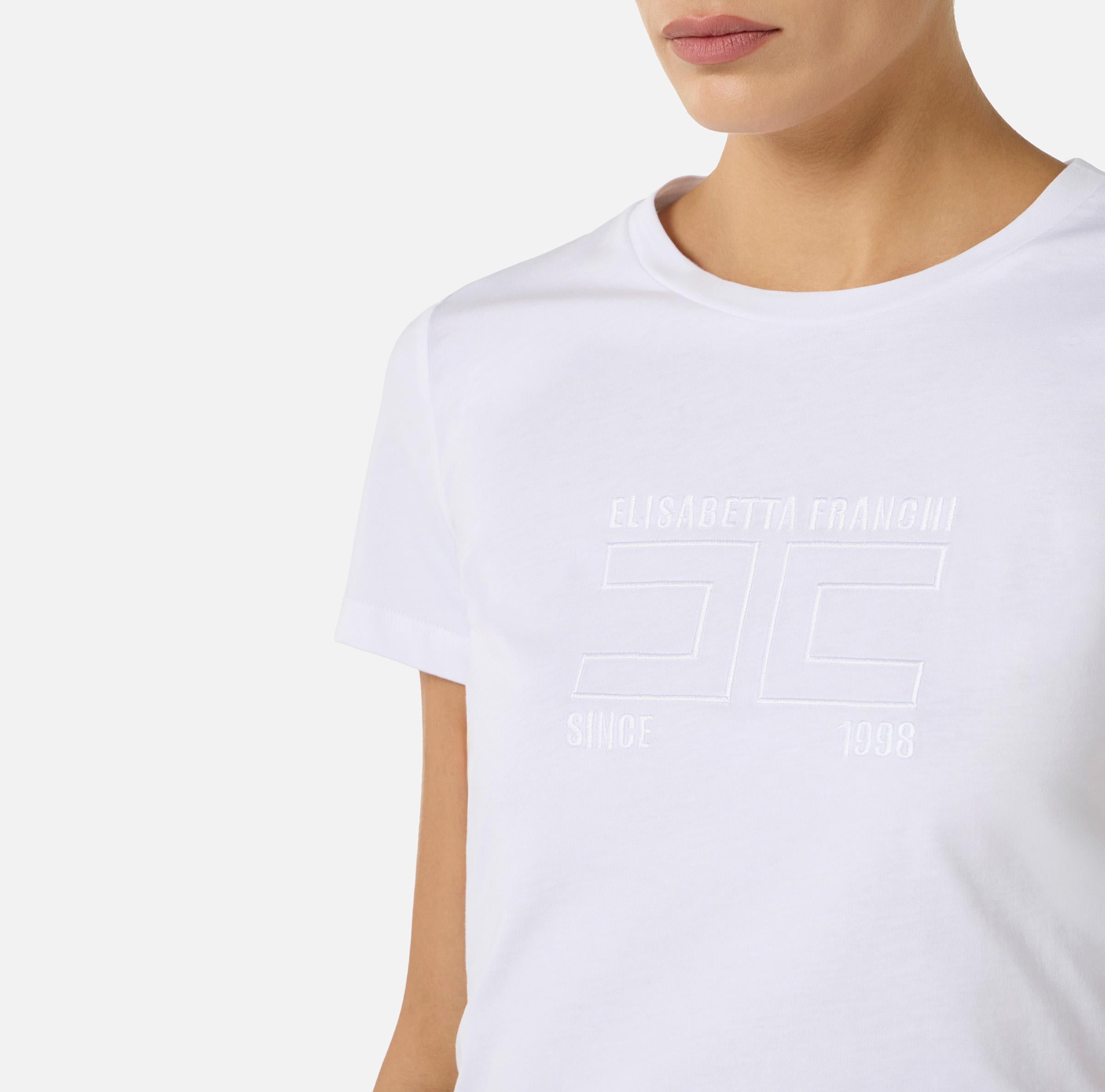 T-shirt in jersey con logo ricamato MA71G61E2 270 ELISABETTA FRANCHI Gesso 