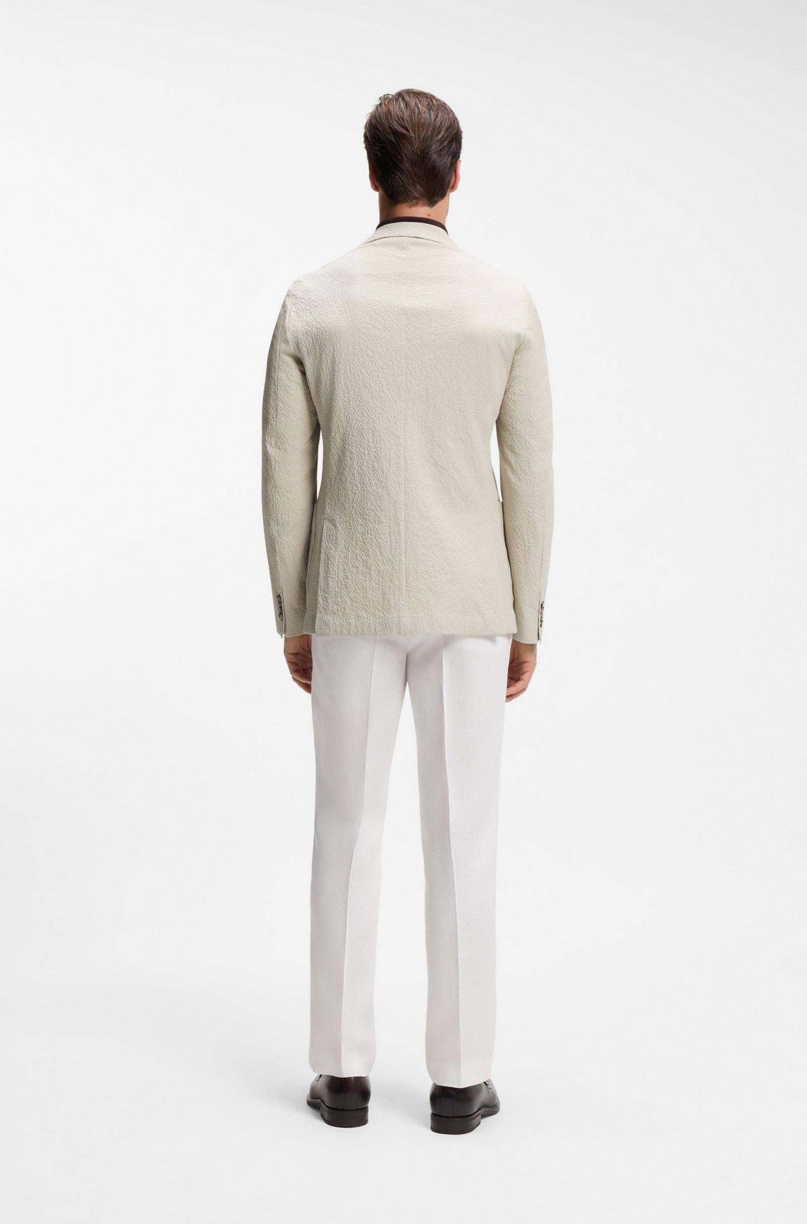 Giacca slim fit in seersucker di cotone elasticizzato 50561894 10279134 01 286 BOSS Open beige 