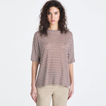 T-shirt a righe in misto lino PED5343 99012278 RI004 PEUTEREY Bianco/marrone 