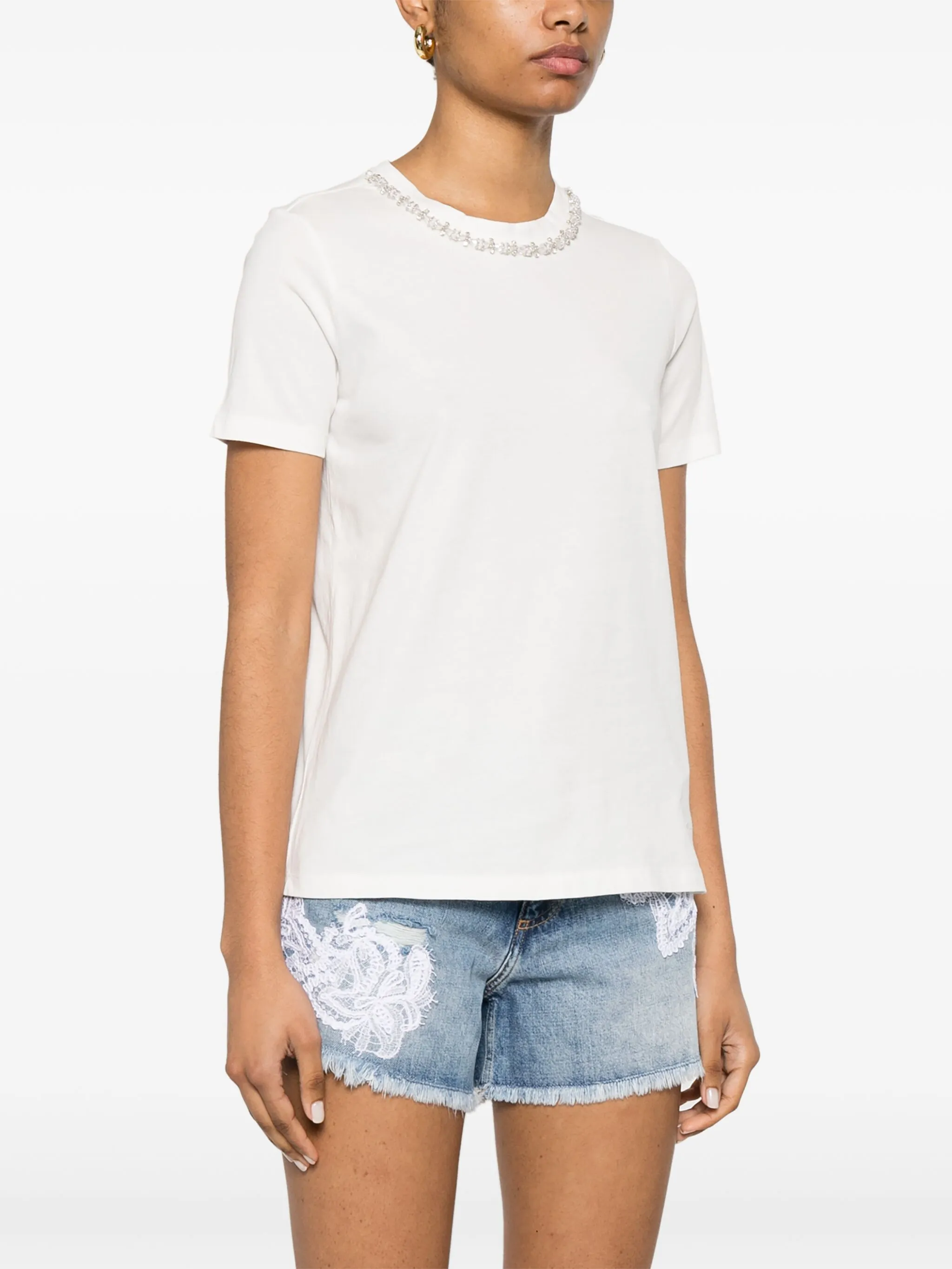 T-shirt manica corta con applicazioni D46EL034APEE3 MF212 ERMANNO FIRENZE Off white/cry 