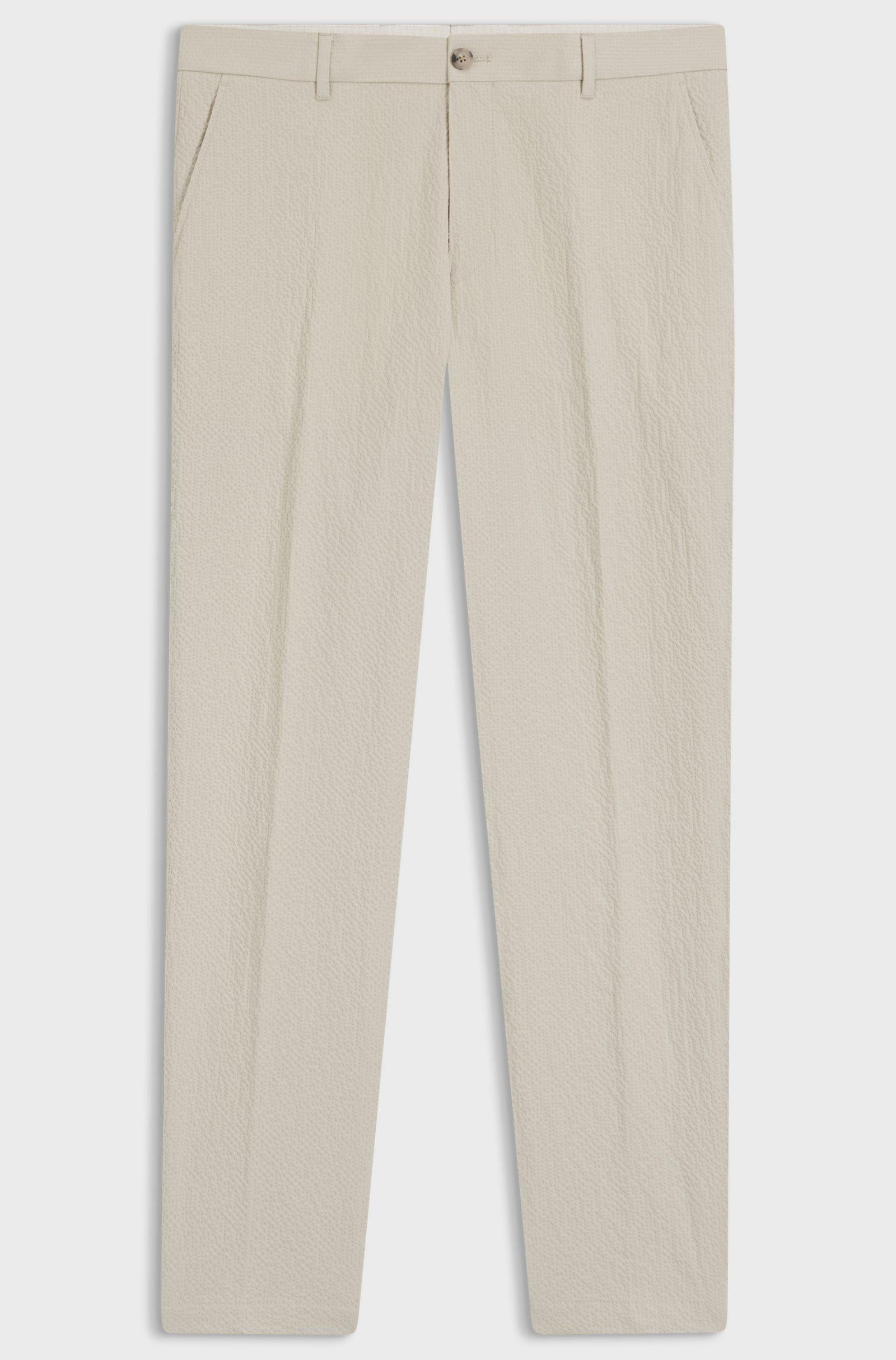 Pantaloni fit affusolato in seersucker di cotone elasticizzato 50561904 10279134 01 286 BOSS Open beige 