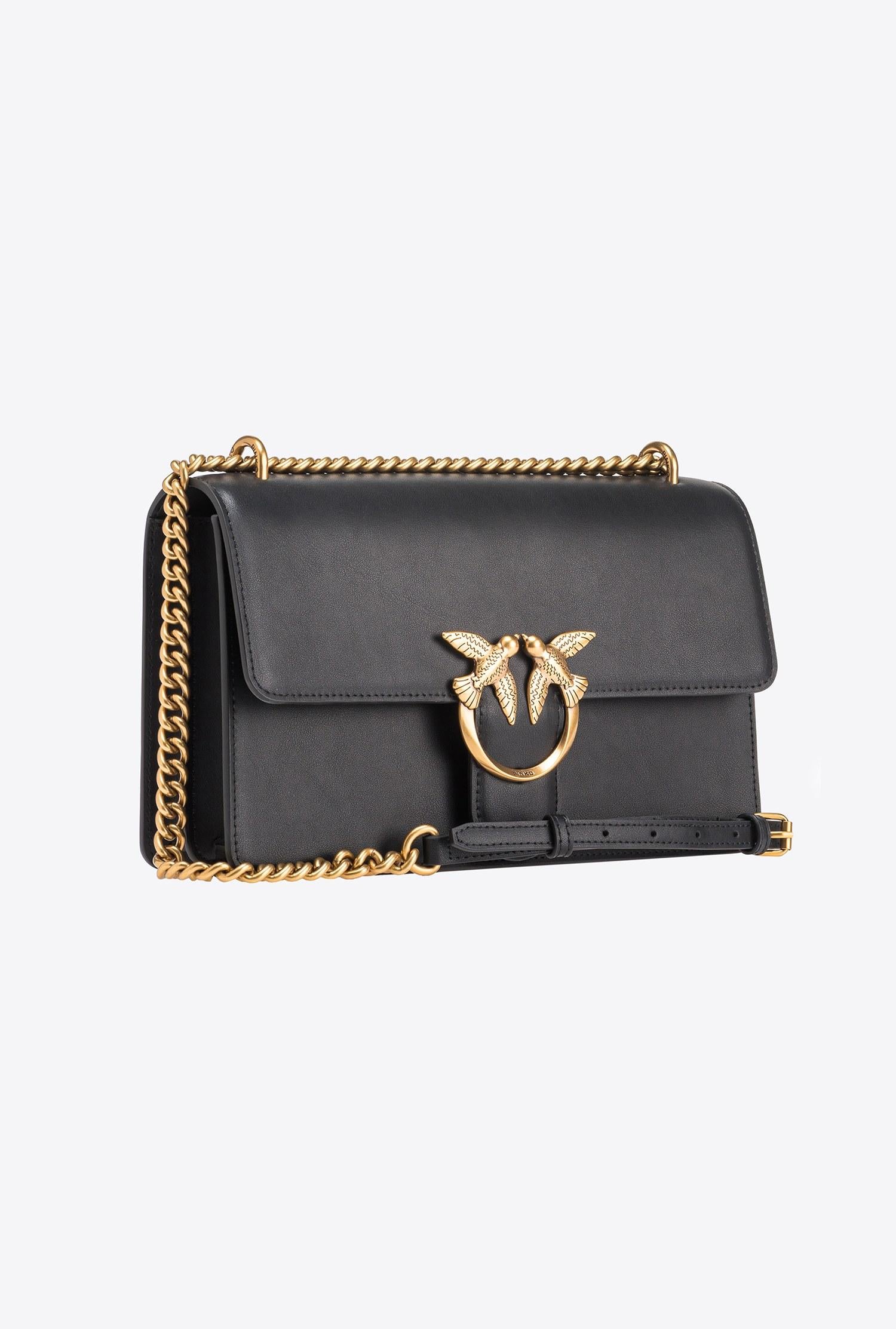 Borsa a tracolla media in pelle liscia 100941A0F1 Z99Q PINKO Nero-antigue 