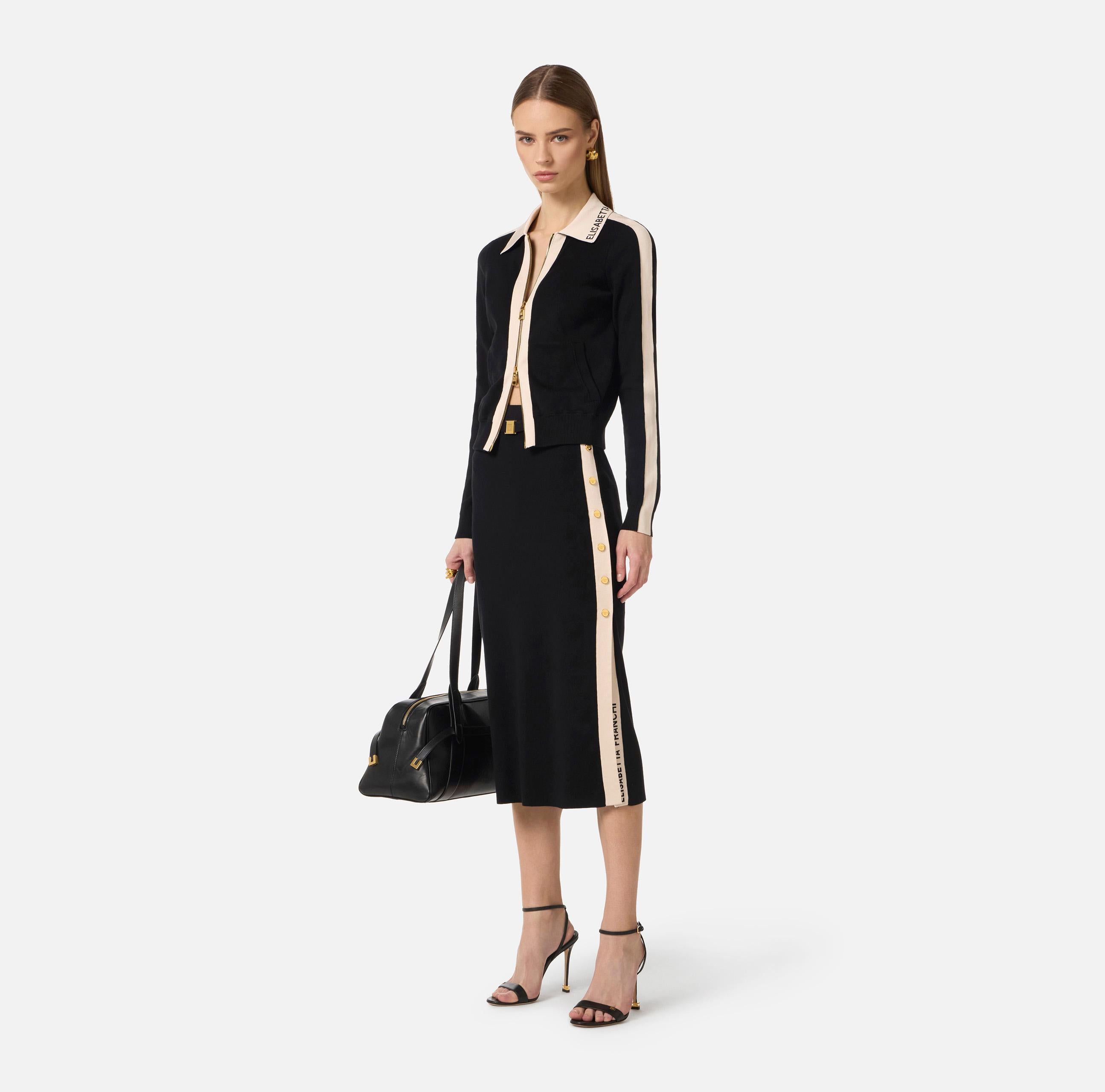 Giacca in maglia con bande in viscosa lucida MK66S61E2 685 ELISABETTA FRANCHI Nero/burro 