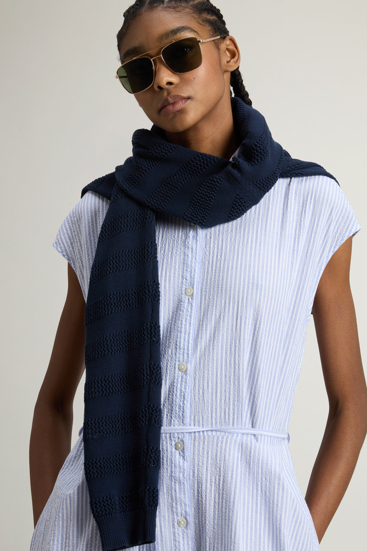 Chemisier in cotone seersucker elasticizzato CFWWDR0186FRUT4070 31010 WOOLRICH Blue stripe 