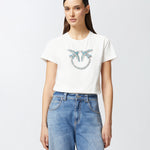 T-Shirt con ricamo logo 100535A2G7 Z05 PINKO Bianco-biancaneve 