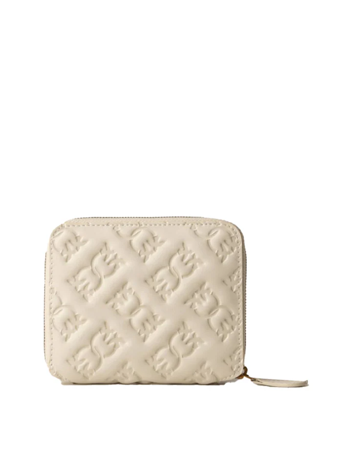 Portafoglio quadrato in pelle Monogram imprimè 100249A1YB Z14Q PINKO Bianco seta-antique gold 