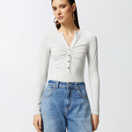 Maglia serafino metallizzata a costine 104651A2CQ I17 PINKO Argento-metallizzato 