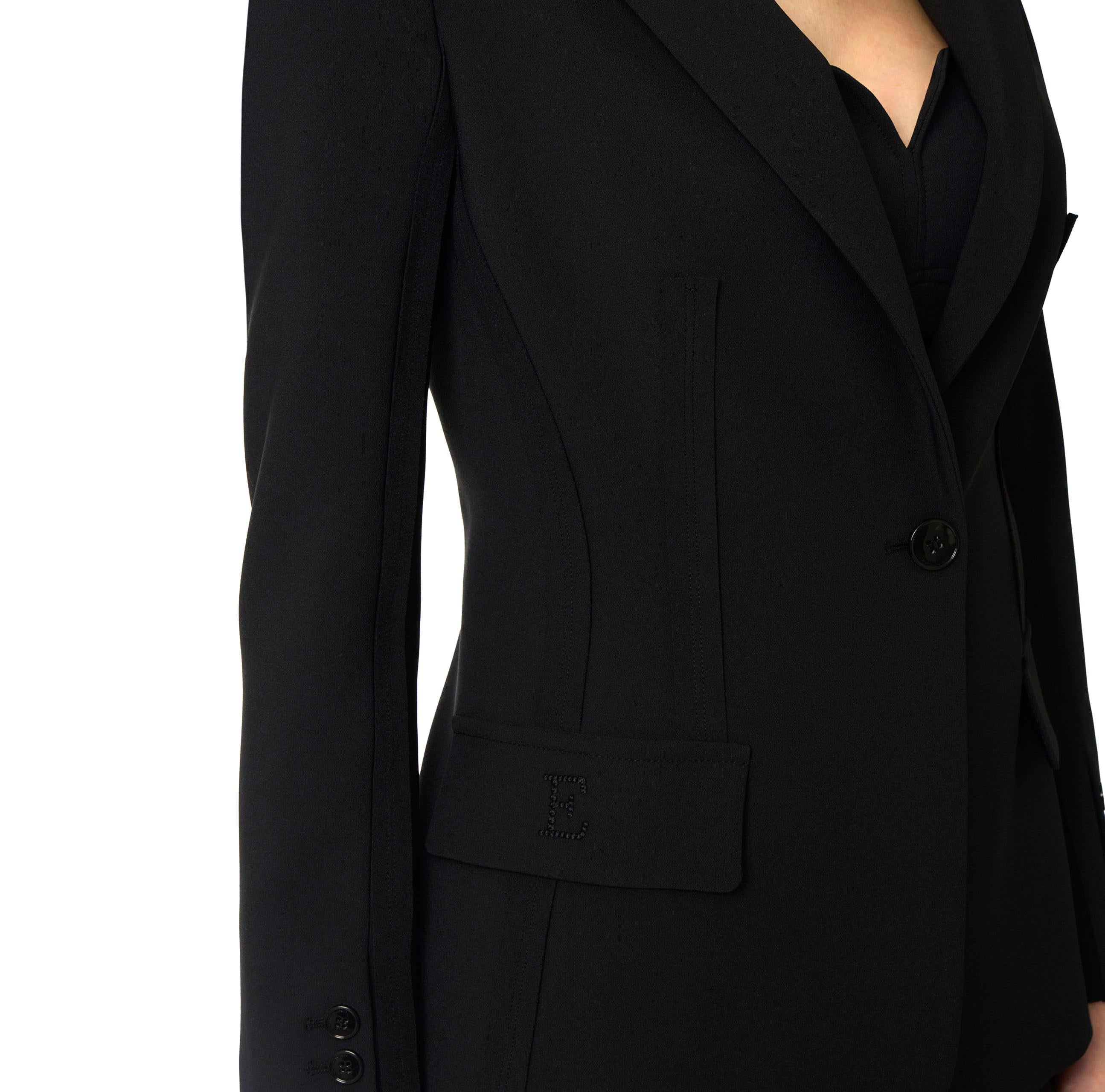 Giacca in doppio crêpe stretch con motivi a taglio vivo GI21661E2 110 ELISABETTA FRANCHI Nero 