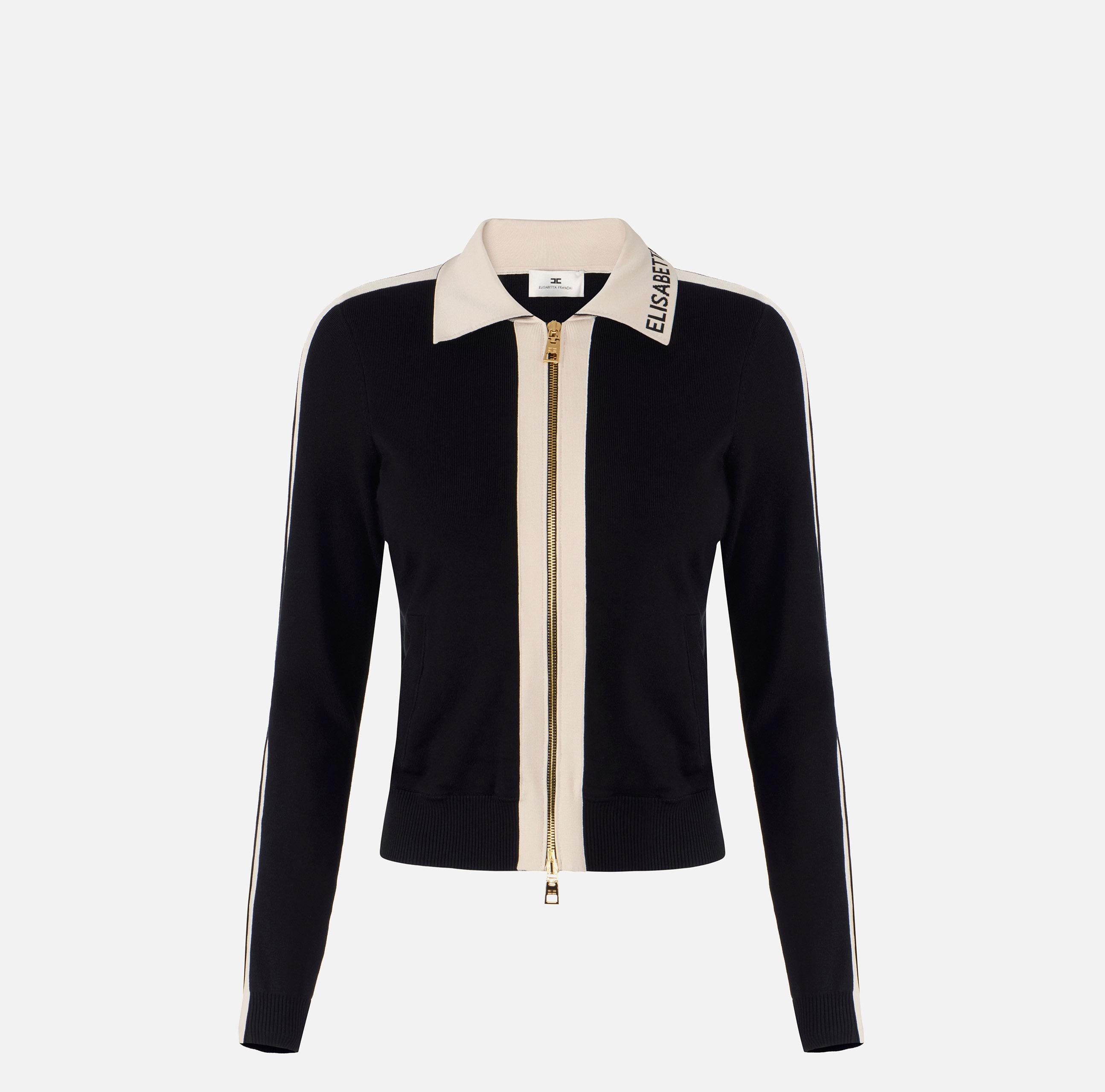 Giacca in maglia con bande in viscosa lucida MK66S61E2 685 ELISABETTA FRANCHI Nero/burro 