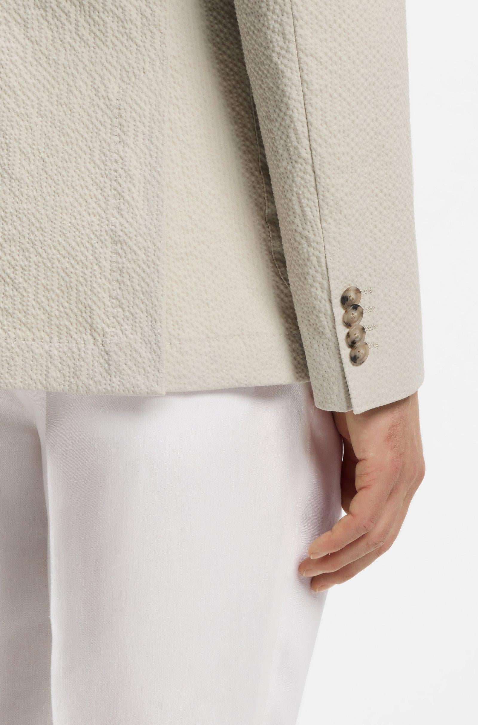 Giacca slim fit in seersucker di cotone elasticizzato 50561894 10279134 01 286 BOSS Open beige 