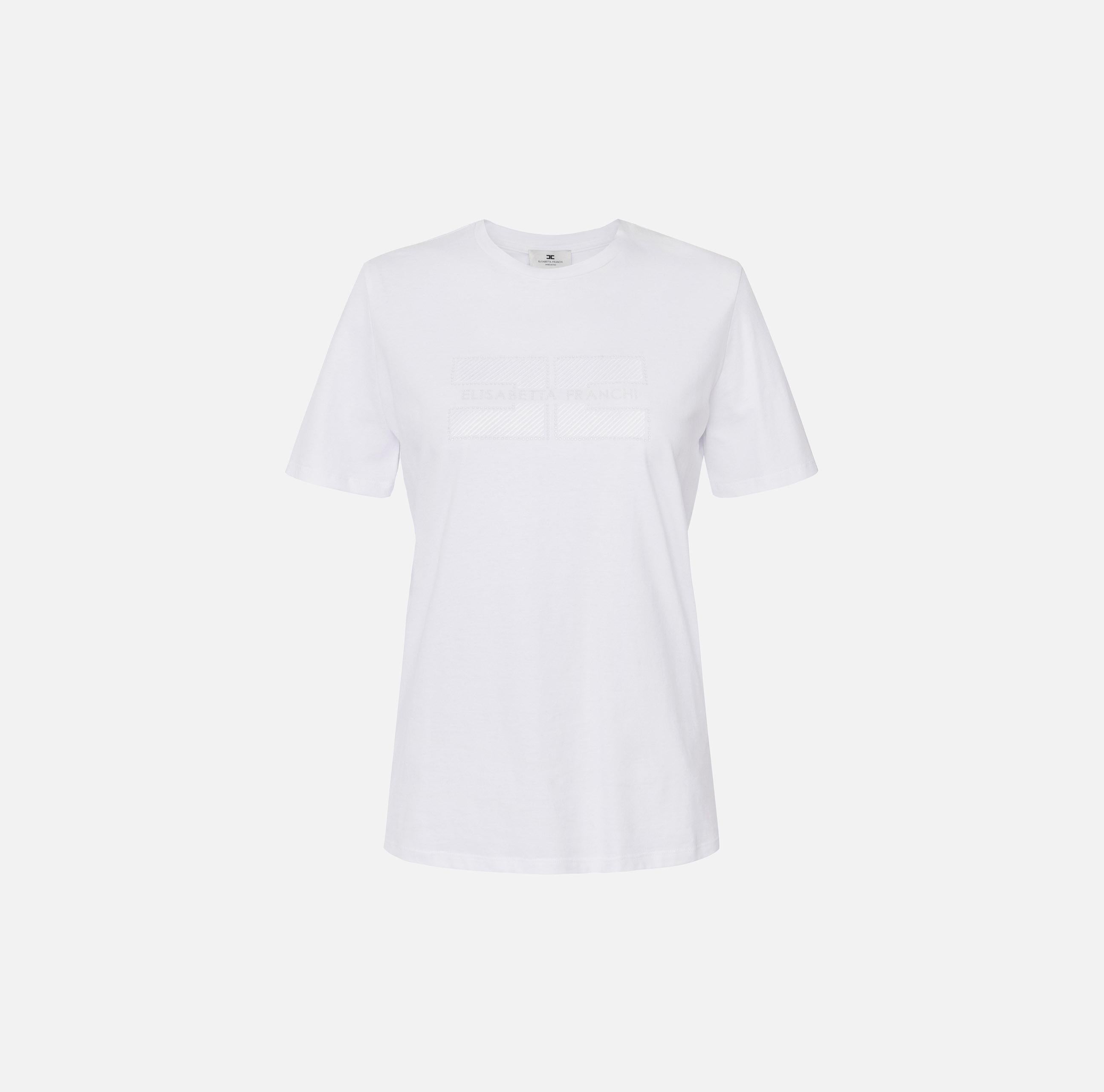 T-shirt in jersey con logo ricamato e strass MA00251E2 270 ELISABETTA FRANCHI Gesso 