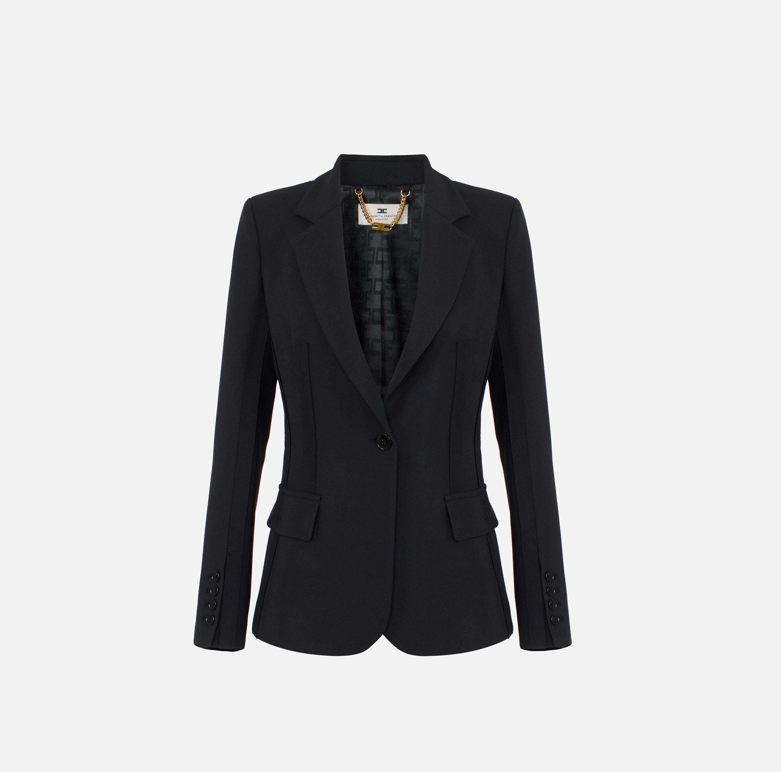 Giacca in doppio crêpe stretch con motivi a taglio vivo GI21661E2 110 ELISABETTA FRANCHI Nero 