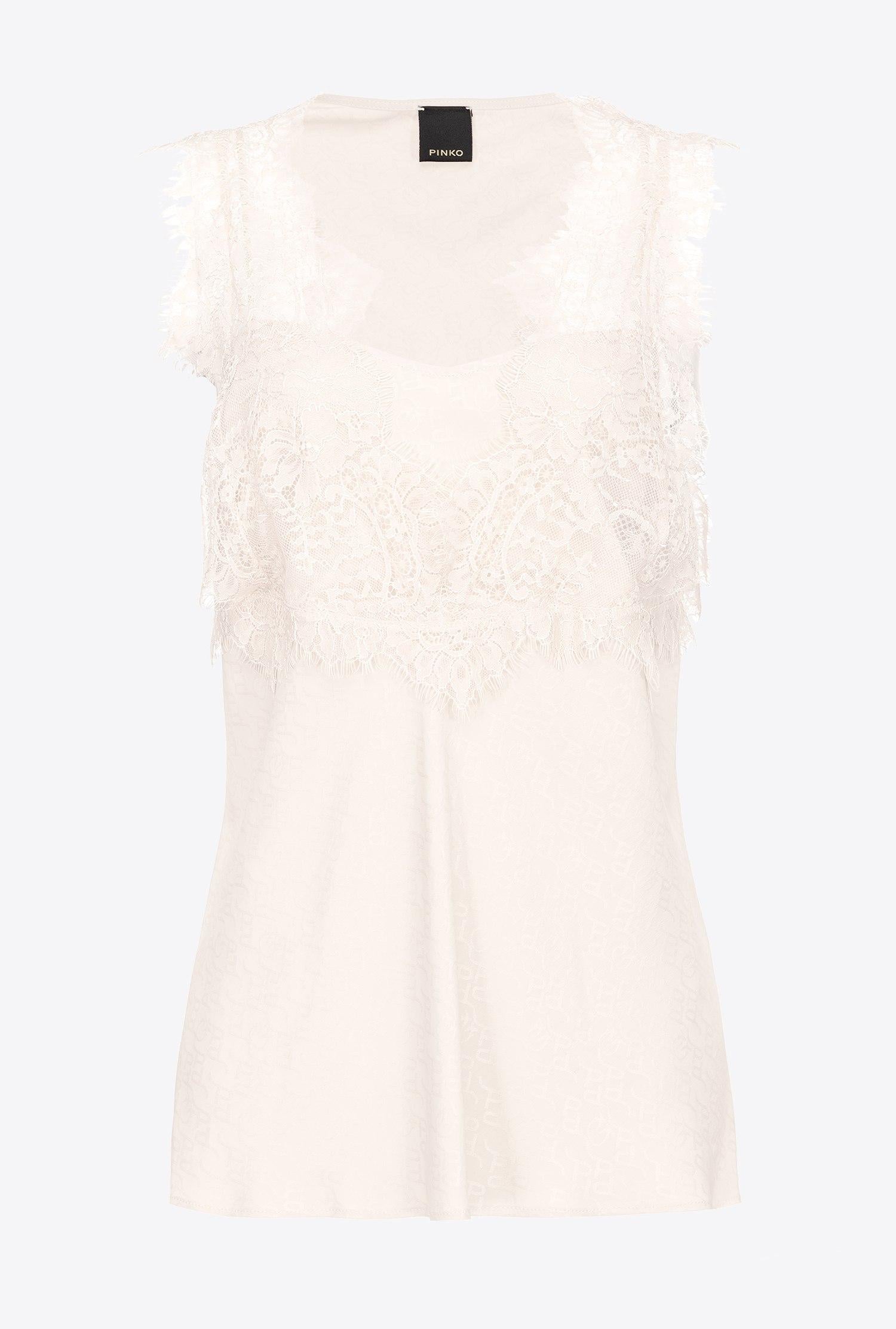 Top jacquard logato con pizzo 100123A01P N96 PINKO White 