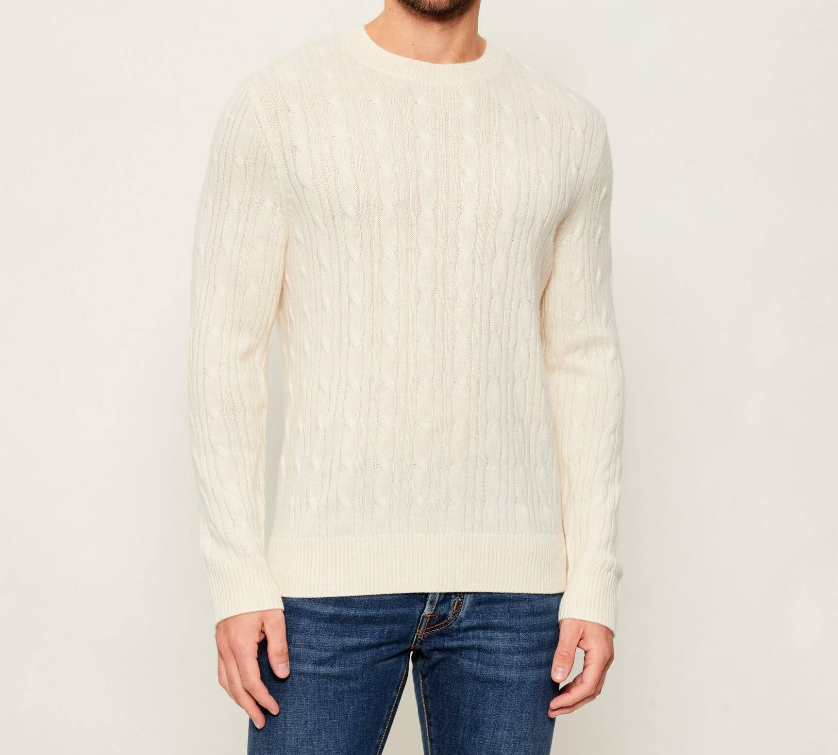 Maglia a treccia in lana e cachemire 50549975 10274959 01 131 BOSS Open white 