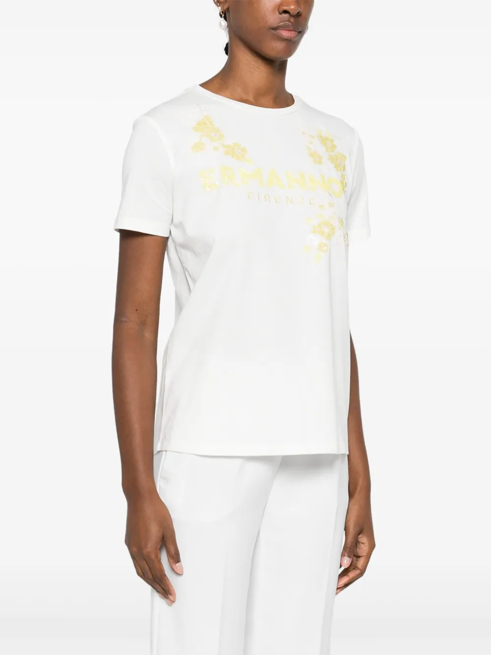 T-Shirt manica corta con applicazioni D46EL050REE8 MFA42 ERMANNO FIRENZE White 
