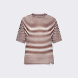 T-shirt a righe in misto lino PED5343 99012278 RI004 PEUTEREY Bianco/marrone 