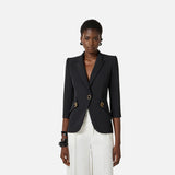 Giacca in doppio crêpe stretch con dettagli logo GI21561E2 110 ELISABETTA FRANCHI Nero 