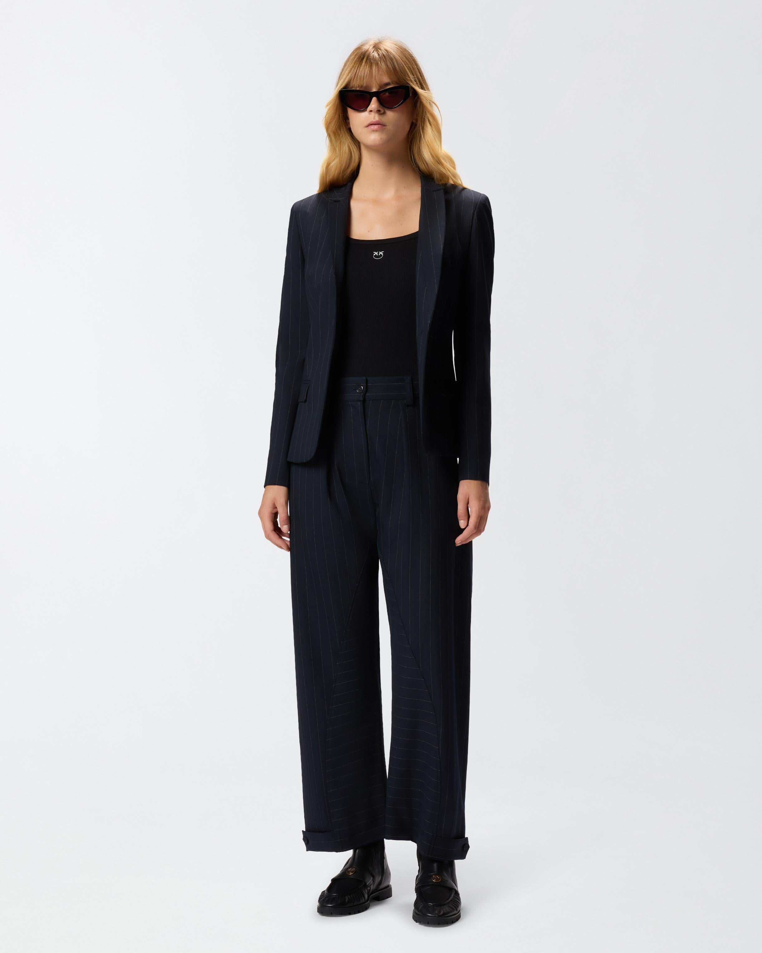 Pantaloni gessati a palloncino in lana 105707A2QY EZ1 PINKO Blu/bianco 