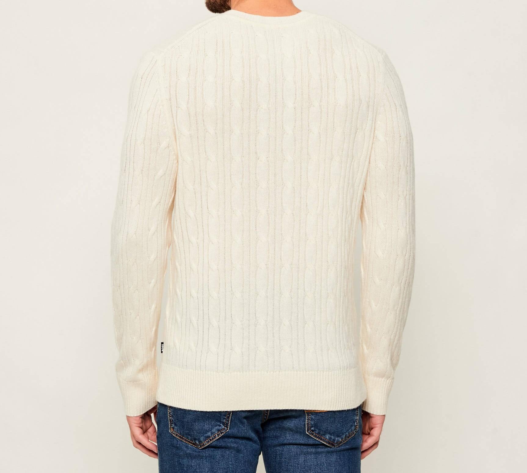 Maglia a treccia in lana e cachemire 50549975 10274959 01 131 BOSS Open white 