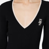 Abito midi in viscosa con logo a contrasto AM09M46E2 685 ELISABETTA FRANCHI Nero/burro 
