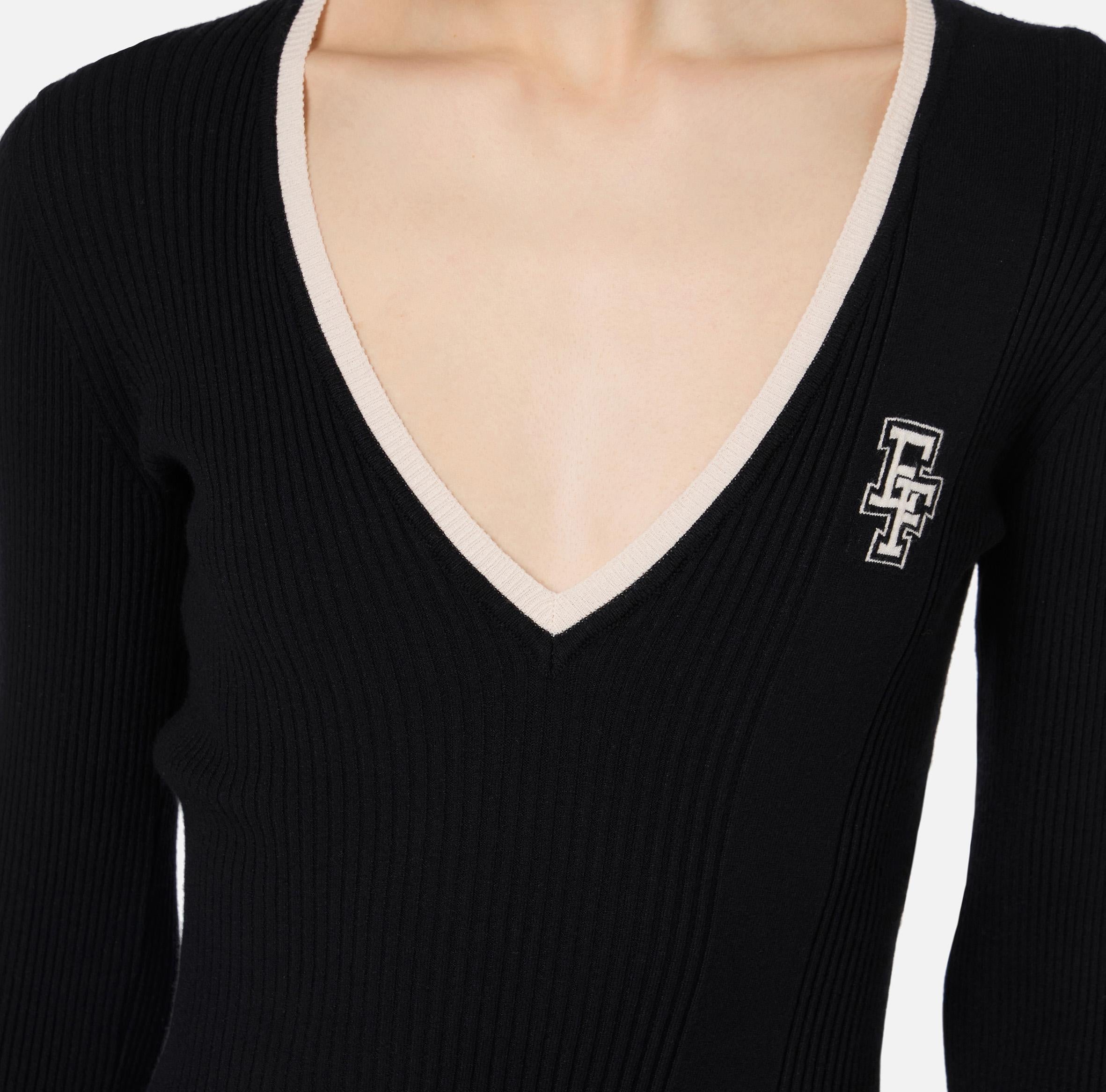 Abito midi in viscosa con logo a contrasto AM09M46E2 685 ELISABETTA FRANCHI Nero/burro 